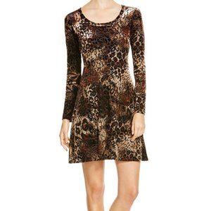 Karen Kane Long Sleeve Velvet Animal Print Swing Dress